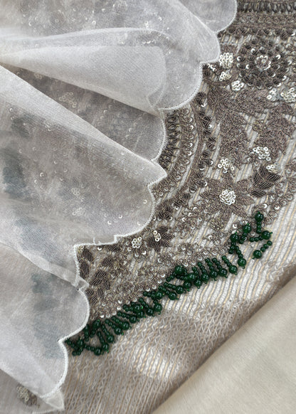 Champagne Beige Handloom Tissue silk kurta and Tissue Silk Dupatta with Dori Dabka handwork
