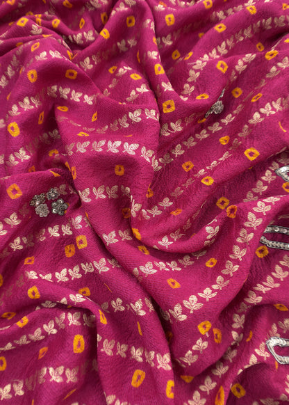 Rani Sa Pink Handloom Silk Kurta And Bandhani Dupatta With Handwork