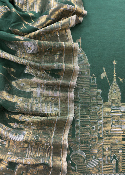 Green Kani Silk Suit With Kani Zari Weaving