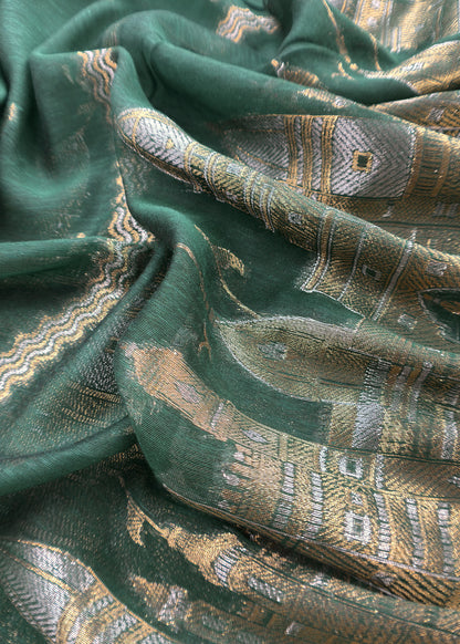 Green Kani Silk Suit With Kani Zari Weaving
