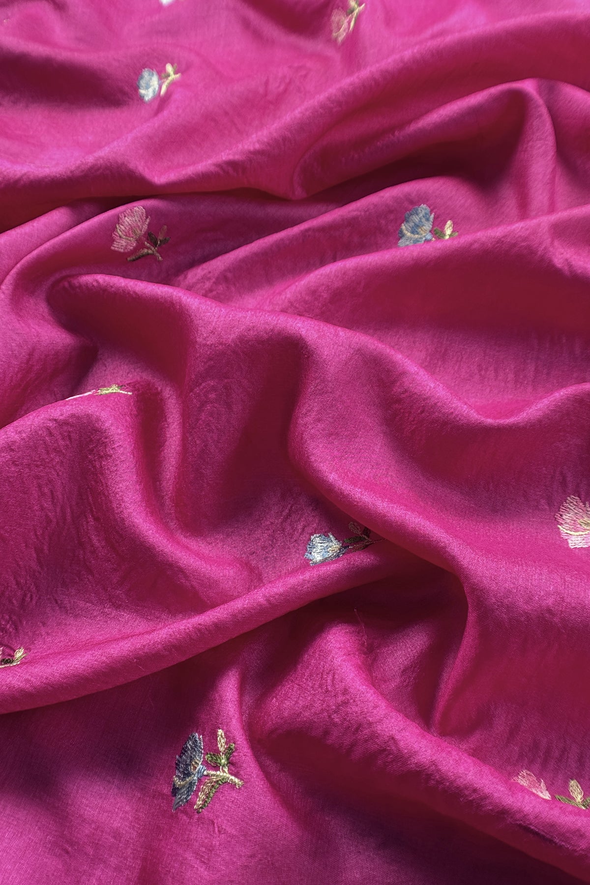 Pink Handloom Tussar Suit With Thread Embroidery