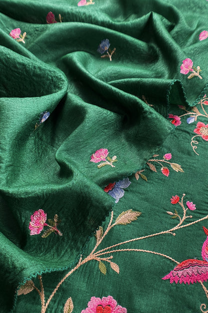 Green Handloom Tussar Suit With Thread Embroidery
