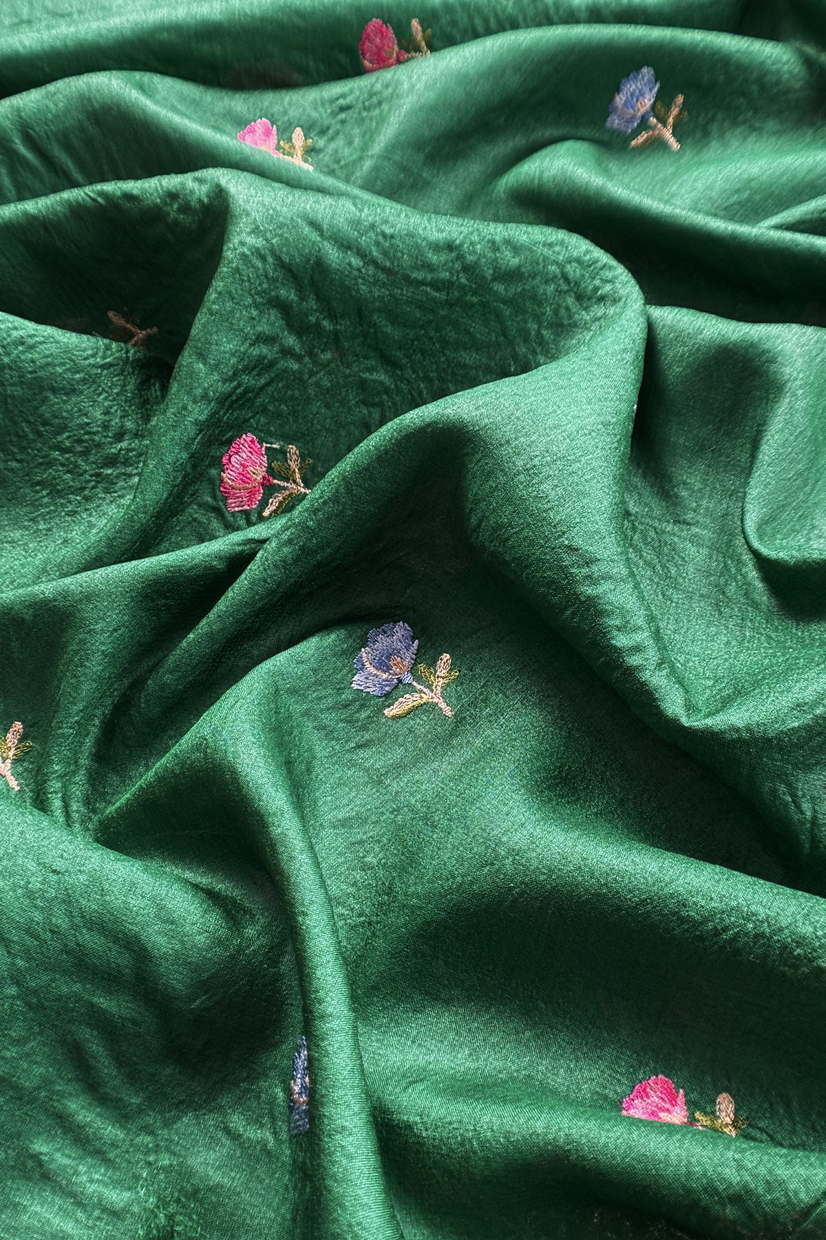 Green Handloom Tussar Suit With Thread Embroidery