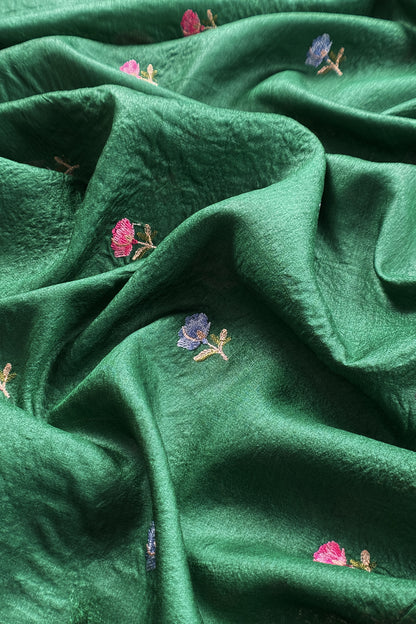 Green Handloom Tussar Suit With Thread Embroidery