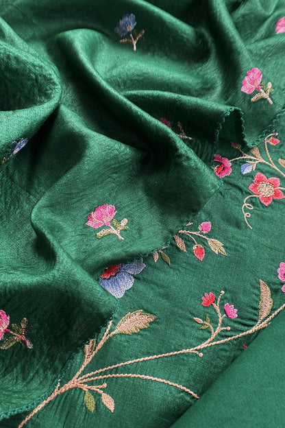 Green Handloom Tussar Suit With Thread Embroidery
