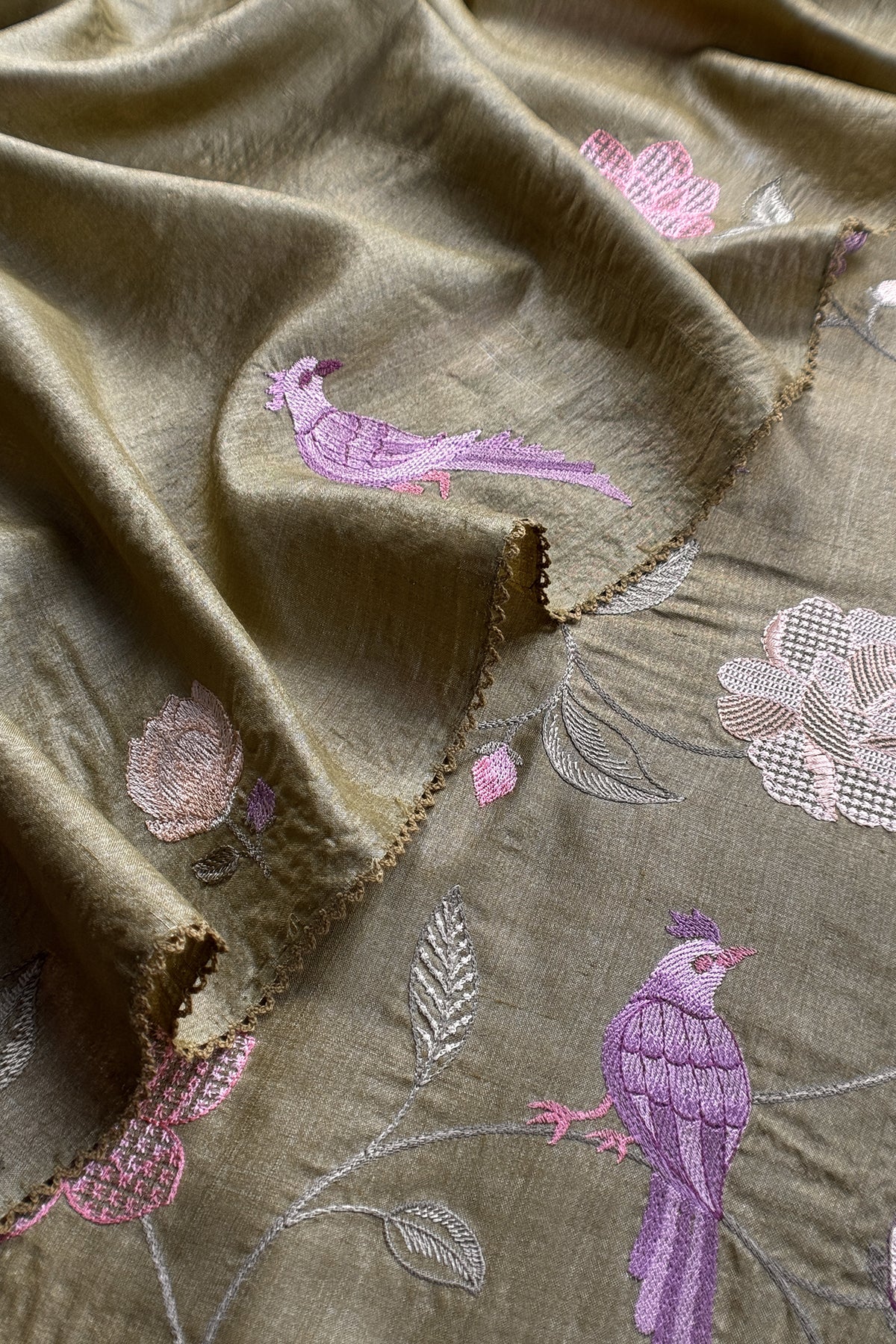 Desi tussar unstitched suit with handwork

