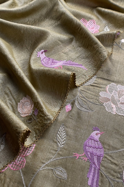 Desi tussar unstitched suit with handwork

