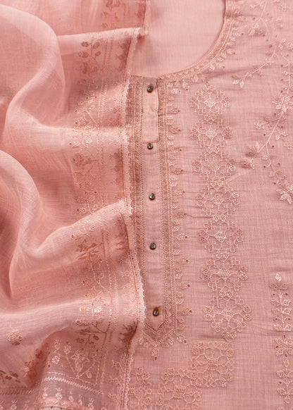 Pink Pure Mulmul Suit With Resham Thread Embroidery