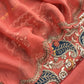 Kesari Rust Ajrakh Handloom Silk kurta and Kora silk Dupatta With Handwork