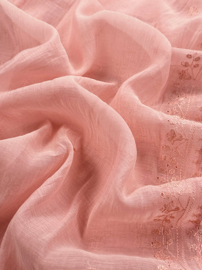 Pink Pure Mulmul Suit With Resham Thread Embroidery