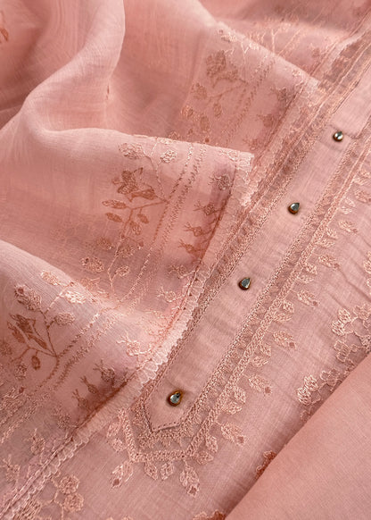 Pink Pure Mulmul Suit With Resham Thread Embroidery