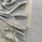 English Grey Pure Merino Wool With Flamingo Gold Silver Aari Embroidery