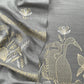 English Grey Pure Merino Wool With Flamingo Gold Silver Aari Embroidery