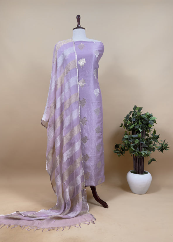 Sea Green Handloom Banarasi Unstitched Suit In Kora Tissue Silk