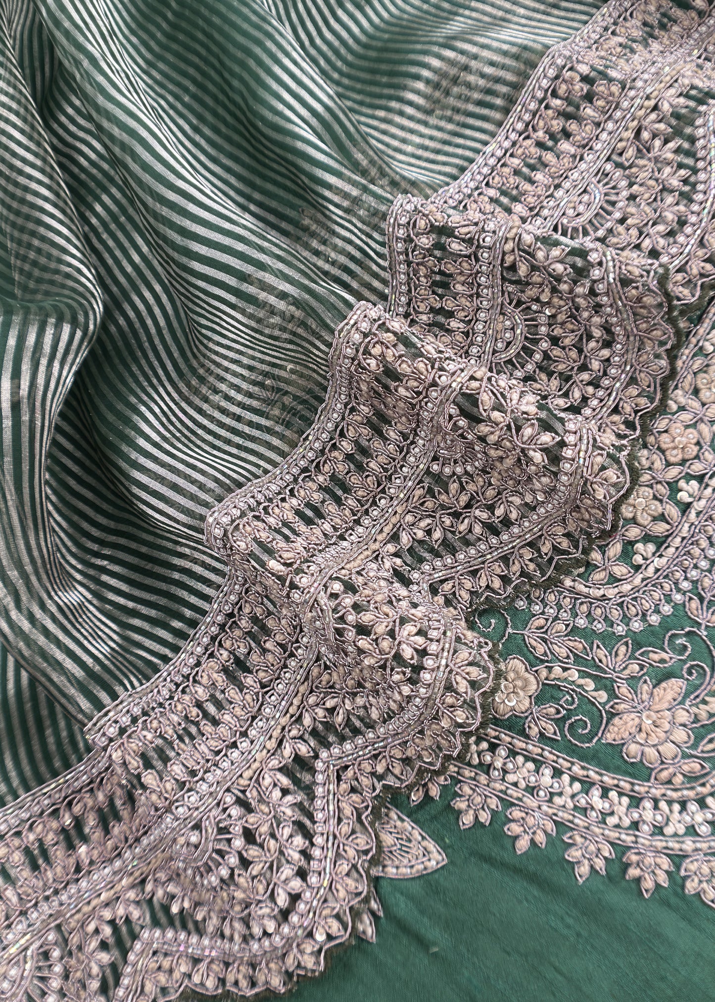 Panna Green Handloom Silk kurta And Tissue Silk Dupatta With Dori Dabka Handwork