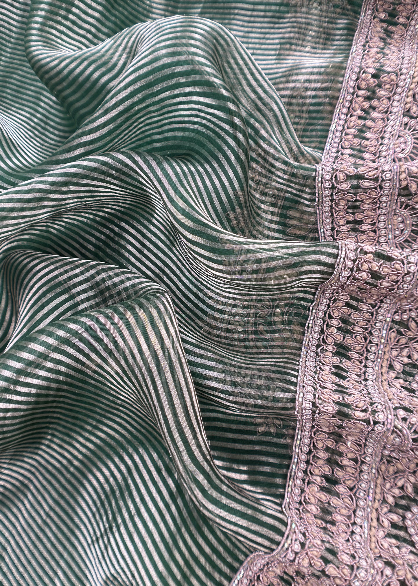Panna Green Handloom Silk kurta And Tissue Silk Dupatta With Dori Dabka Handwork