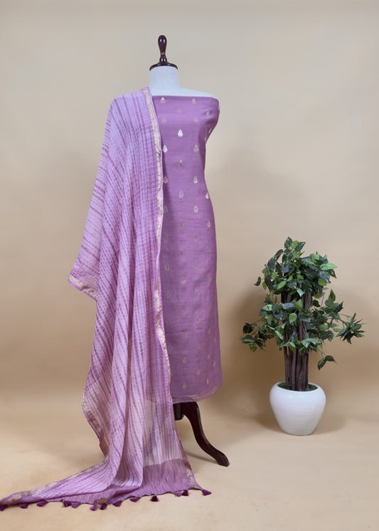 Lilac Banarasi Chanderi Handloom Suit Set With Shibori Dupatta