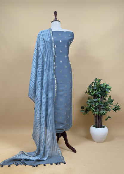 Butter Yellow Banarasi Chanderi Handloom Suit Set With Shibori Dupatta