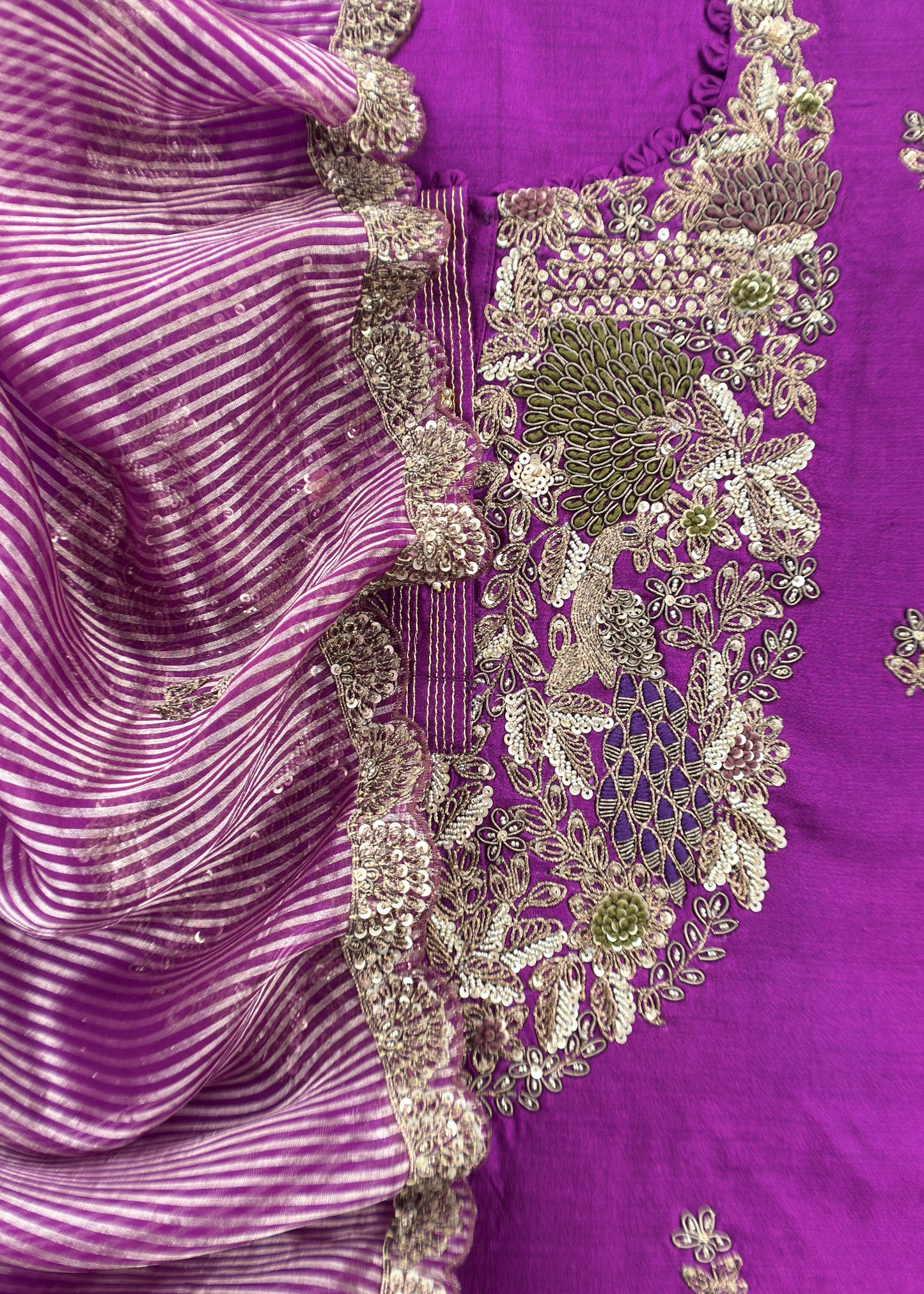 Purple Handloom Silk Suit With Zardosi Handwork
