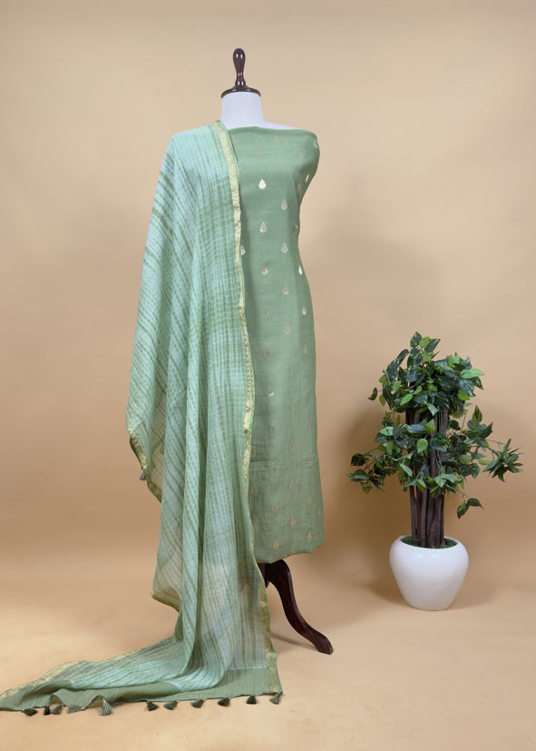Pink Banarasi Chanderi Handloom Suit Set With Shibori Dupatta