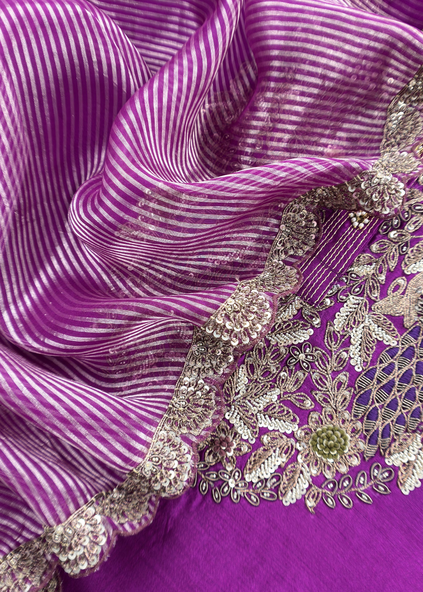 Purple Handloom Silk Suit With Zardosi Handwork