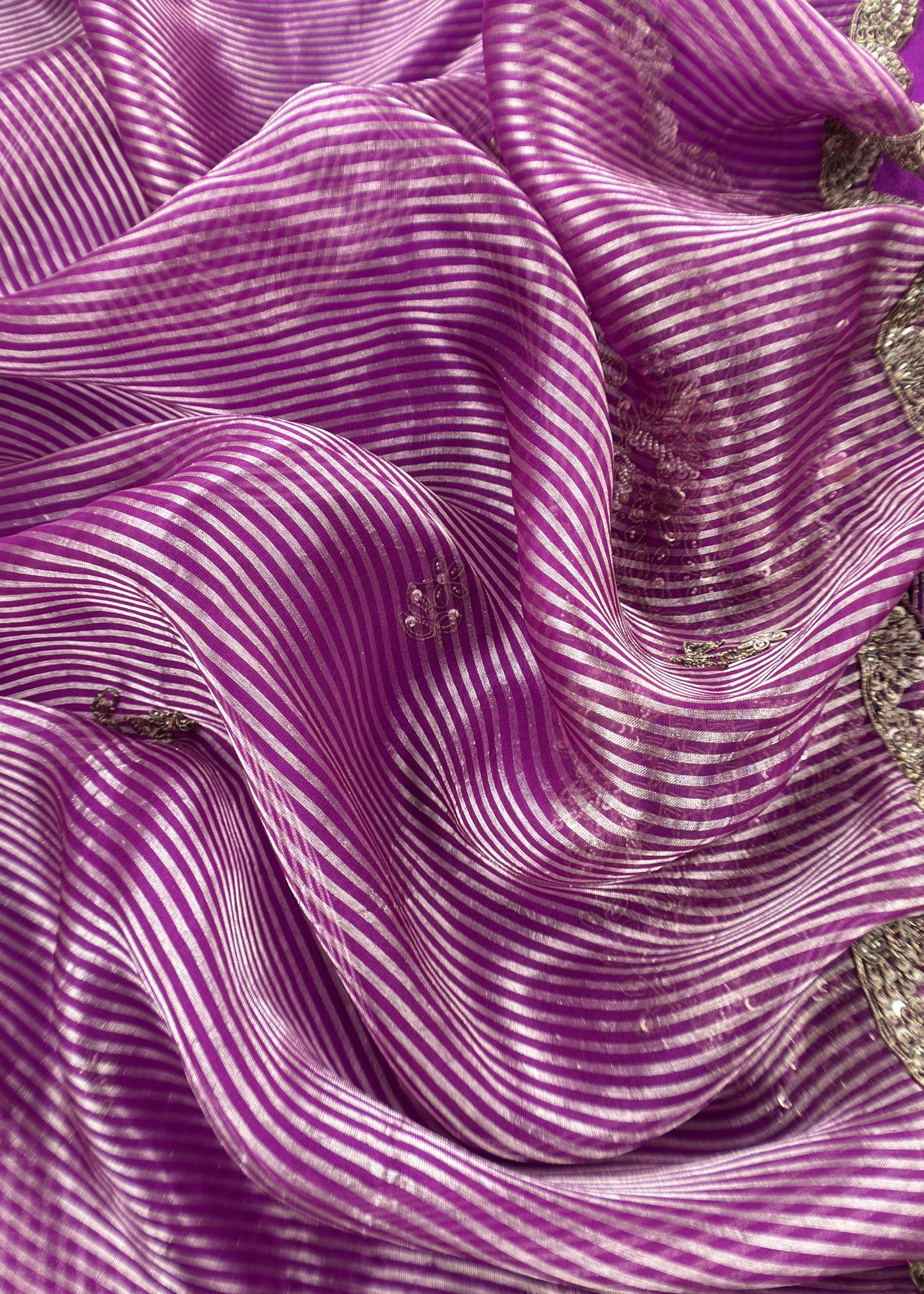 Purple Handloom Silk Suit With Zardosi Handwork