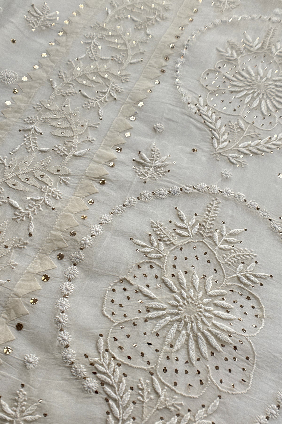 White Pure Organza Hand Embroidered Lakhnavi Kurta And Kora Silk Dupatta With Resham Embroidery