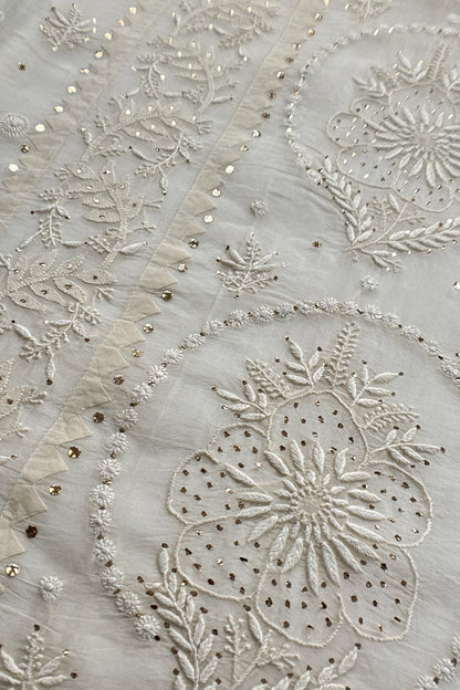 White Pure Organza Hand Embroidered Lakhnavi Kurta And Kora Silk Dupatta With Resham Embroidery
