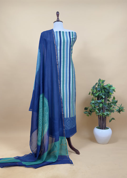 Royal Blue Maheshwari Silk Suit With Traditional Bandhej Patola Print Dupatta