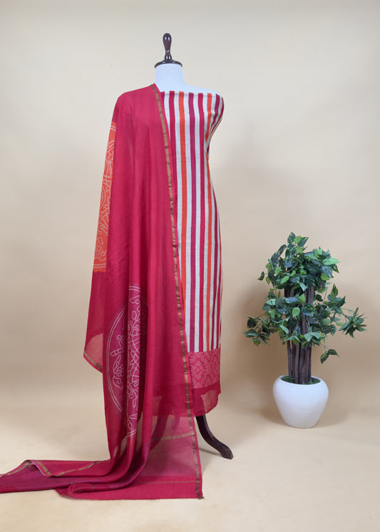 Pink Maheshwari Silk Suit With Traditional Bandhej Patola Print Dupatta