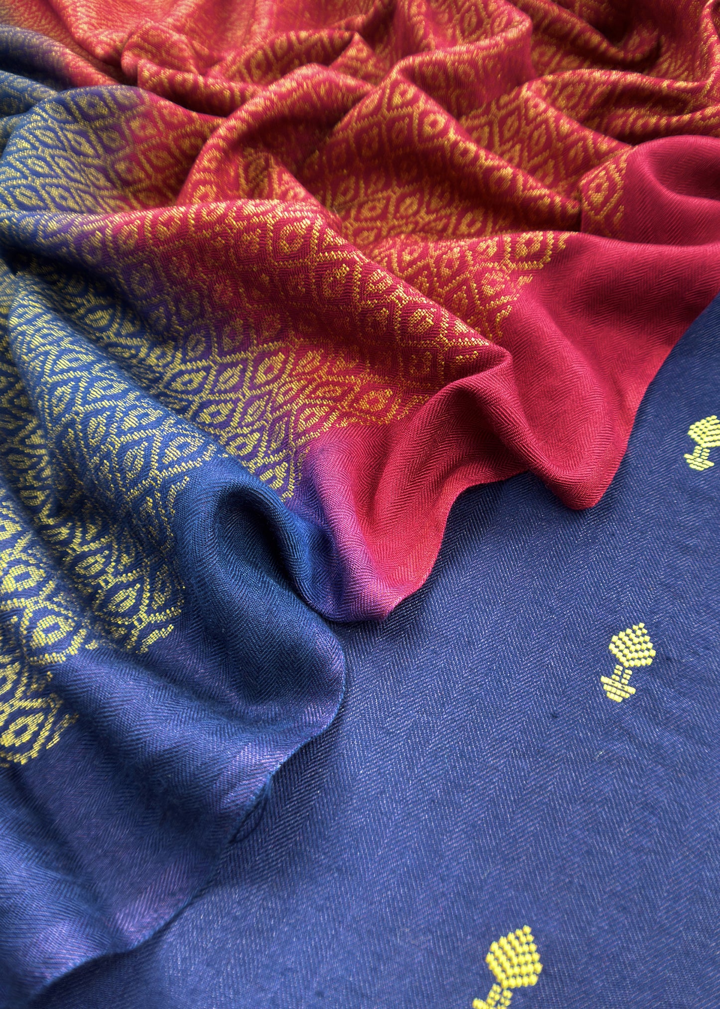 Blue Winters Woolen Pashmina Suit Fabric With Zari Weaving