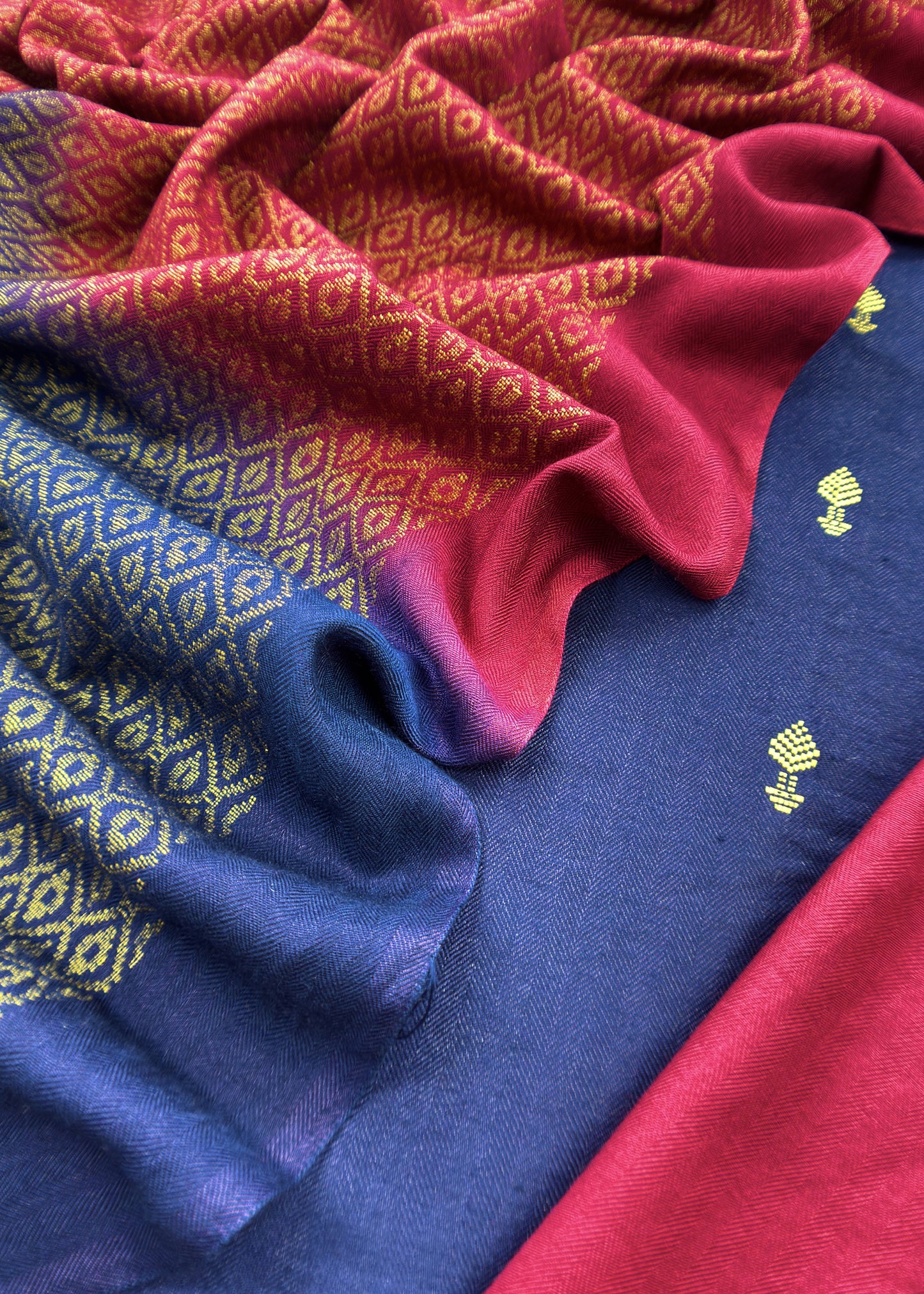 Blue Winters Woolen Pashmina Suit Fabric With Zari Weaving