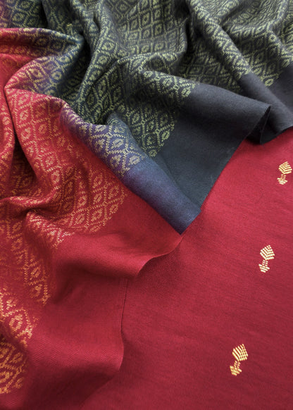 Red Winters Woolen Pashmina Suit Fabric With Zari Weaving
