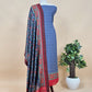 Turquoise Pure Pashmina Suit fabric with Kalamkari Brush print
