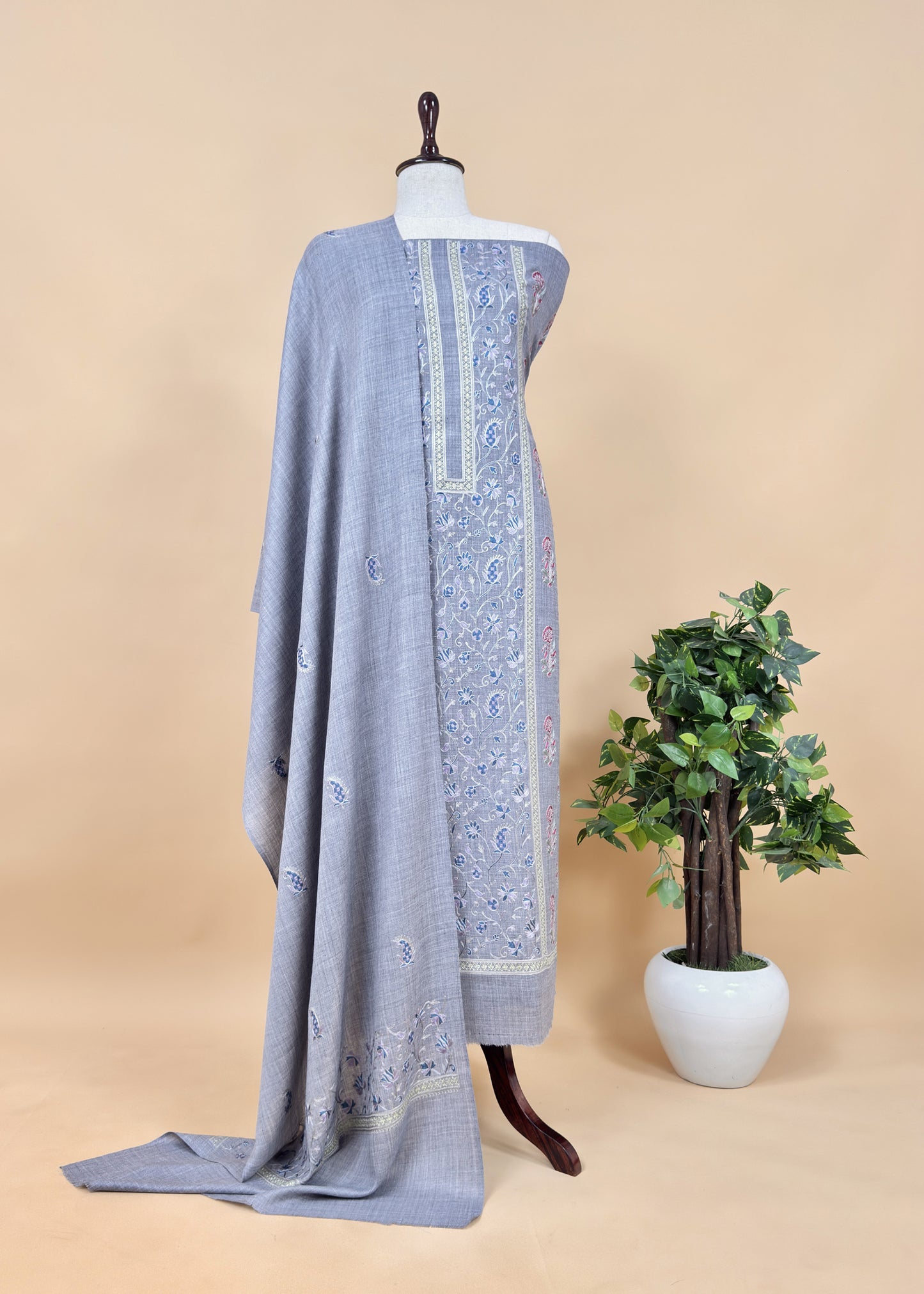 Jet Black Pure Merino wool with Beautiful Aari Embroidery