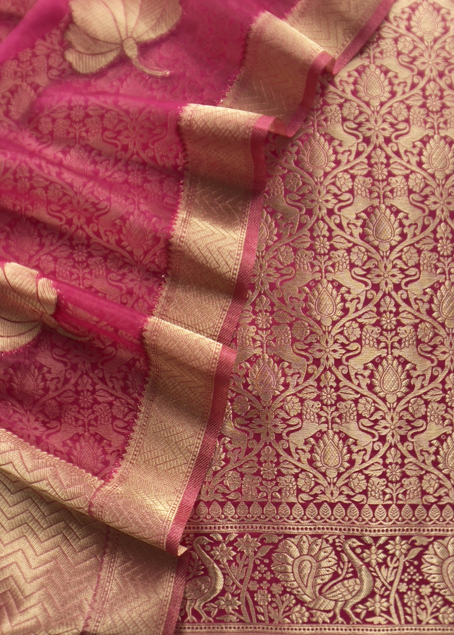 Pink Banarasi Silk Brocade Suit With Organza Dupatta