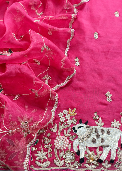Premium quality kora silk unstitched suit with dupatta

