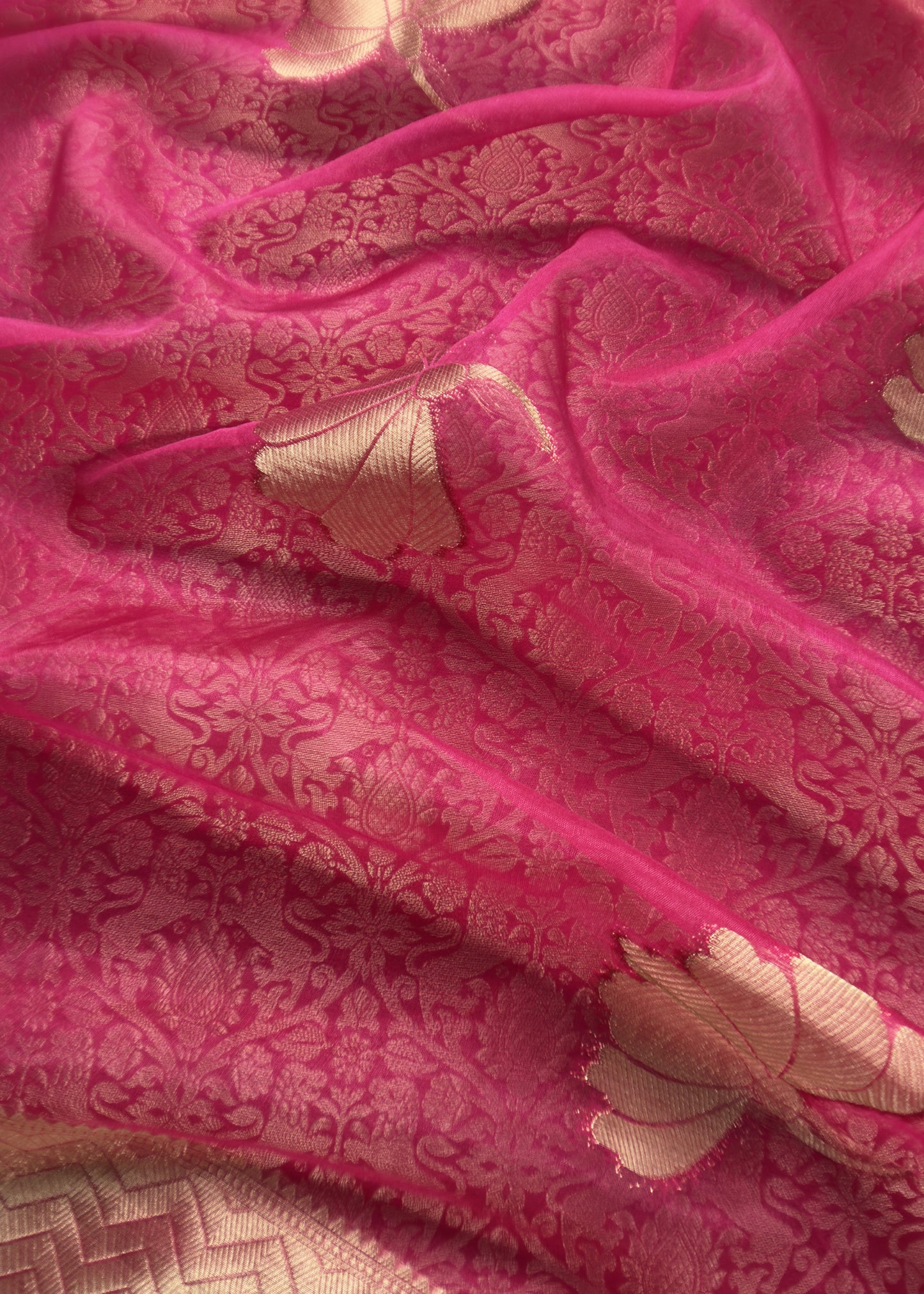 Pink Banarasi Silk Brocade Suit With Organza Dupatta