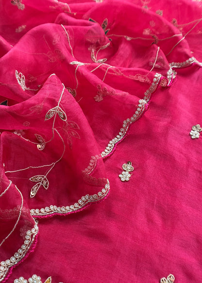 Luxury kora silk suit with hand embroidery work

