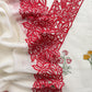Off White And Red Pure Mul Chanderi Block Print Suit With Laser Cut embroidery