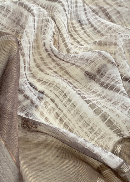 Dove White Pure Linen Suit With Tie-Dye Dupatta