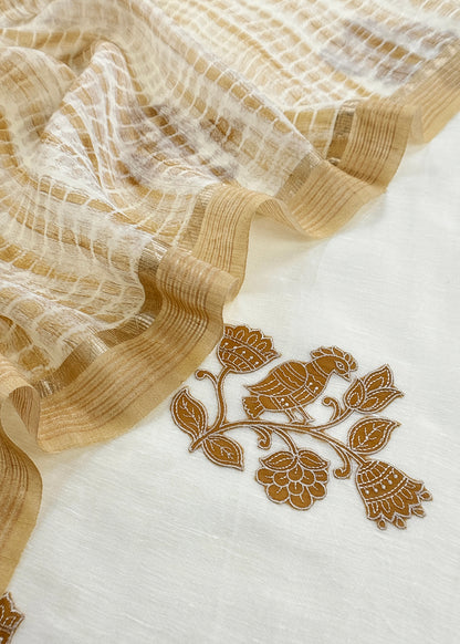 linen unstitched suit with applique work

