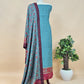 Turquoise Pure Pashmina Suit fabric with Kalamkari Brush print