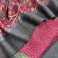 Wine Pure Pashmina Suit fabric with Kalamkari Brush print