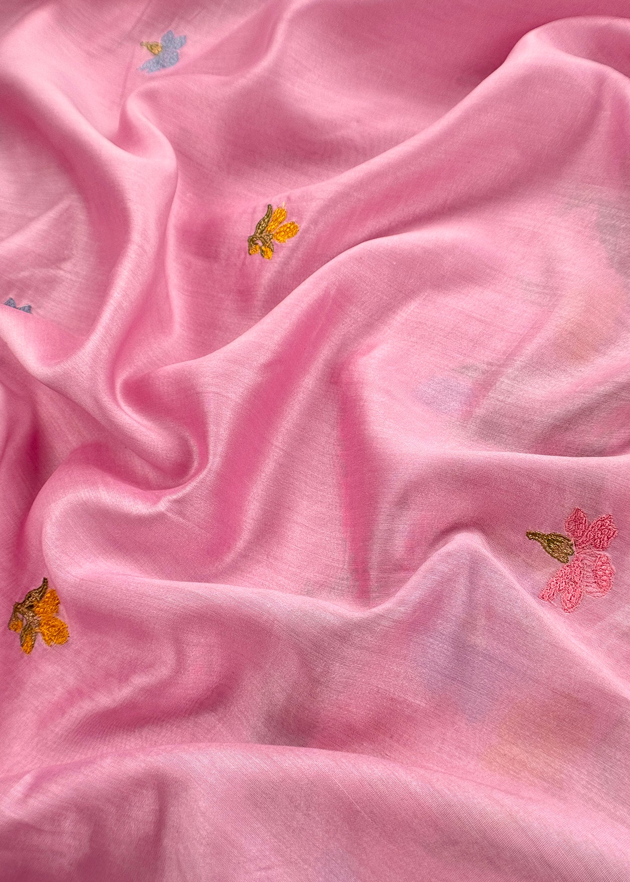 Pink Handloom Chanderi Silk With Floral Thread Embroidery