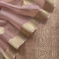 Baby Pink Banarasi Silk Brocade Suit With Organza Dupatta