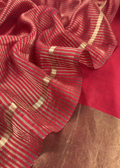 Red Kalasheel Luxe Indian Antique Handwoven Chanderi Suit With Heavy Gold Zari