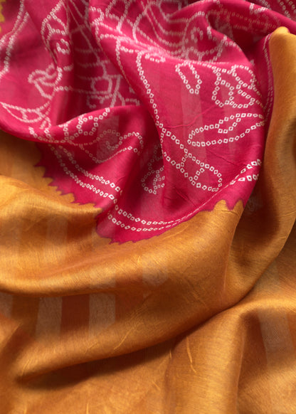 Bronze Orange Maheshwari Silk Suit With Traditional Bandhej Patola Print Dupatta