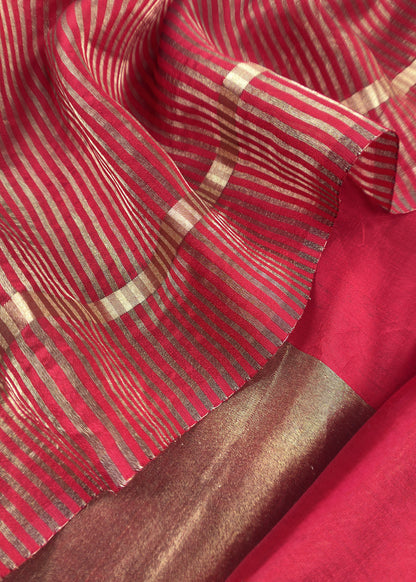 Red Kalasheel Luxe Indian Antique Handwoven Chanderi Suit With Heavy Gold Zari