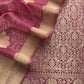 Redish Pink Banarasi Silk Brocade Suit With Organza Dupatta